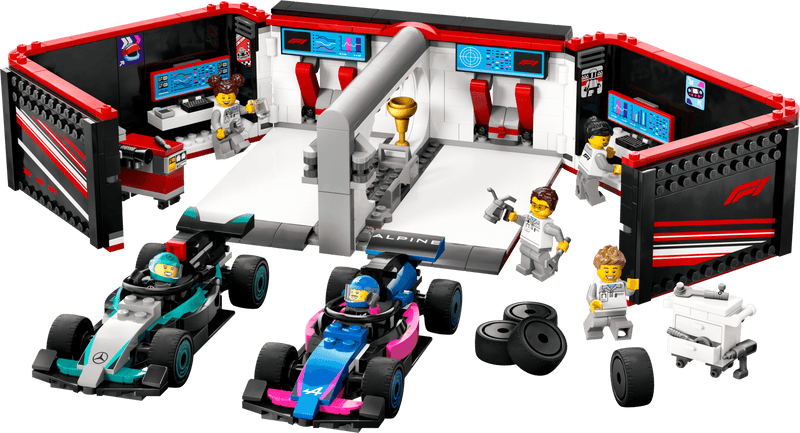 LEGO Pitbox met Mercedes AMG en Alpine F1 auto's 60444 City