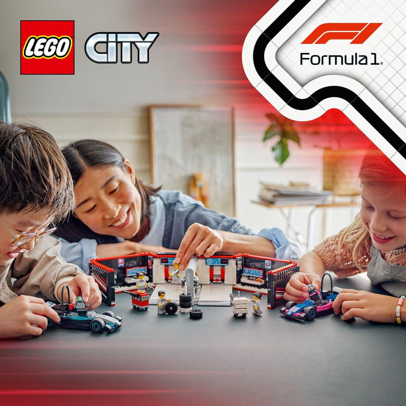 LEGO Pitbox met Mercedes AMG en Alpine F1 auto's 60444 City