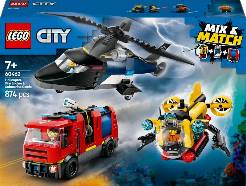 LEGO Helikopter, brandweerwagen en Onderzeeer 60462 City