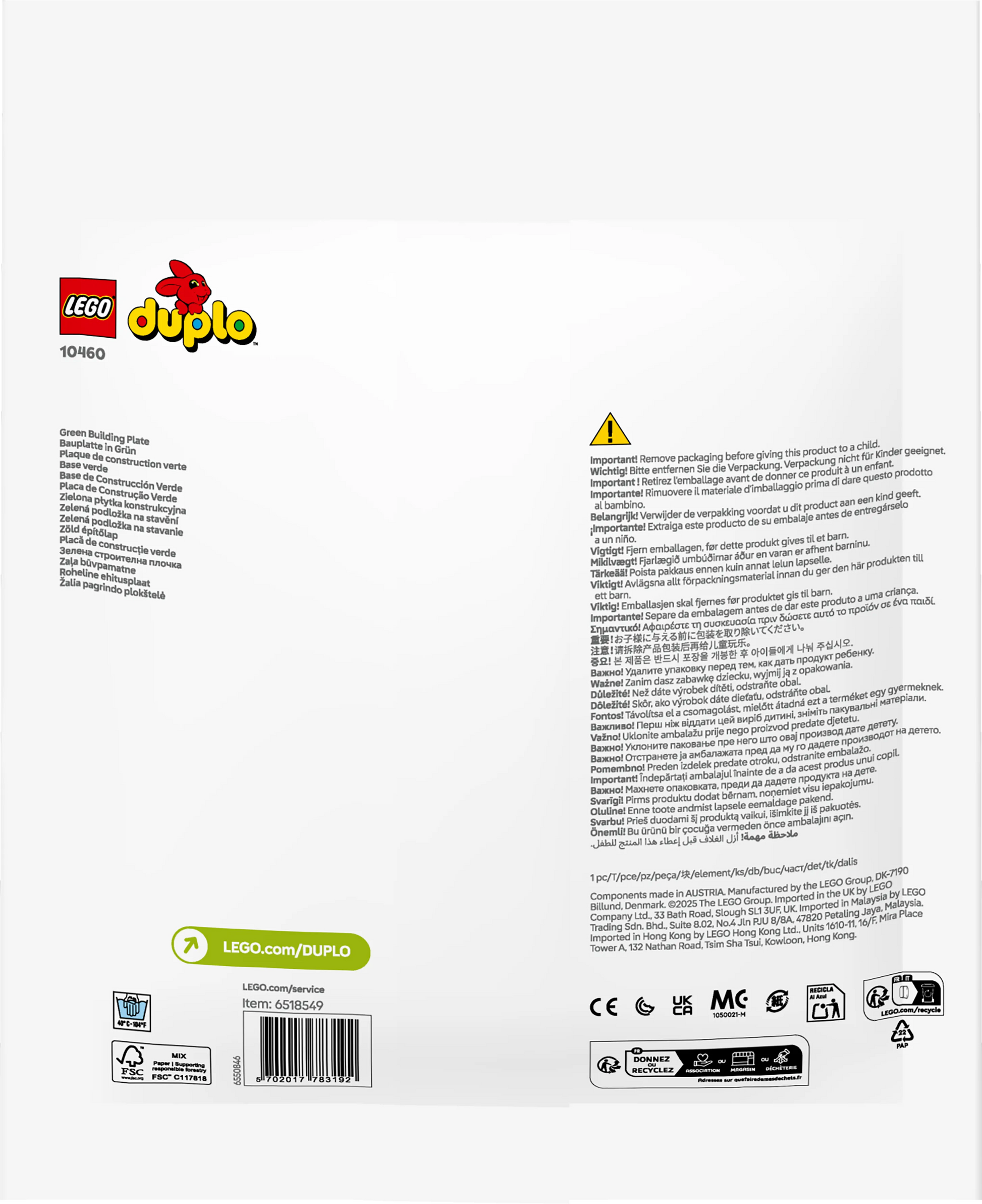 LEGO Groene bouwplaat 10460 DUPLO @ 2TTOYS | Official LEGO shop😊🥰 2TTOYS €. 10.99